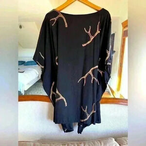 Koch Black silk with gold antler print - Sz - Med